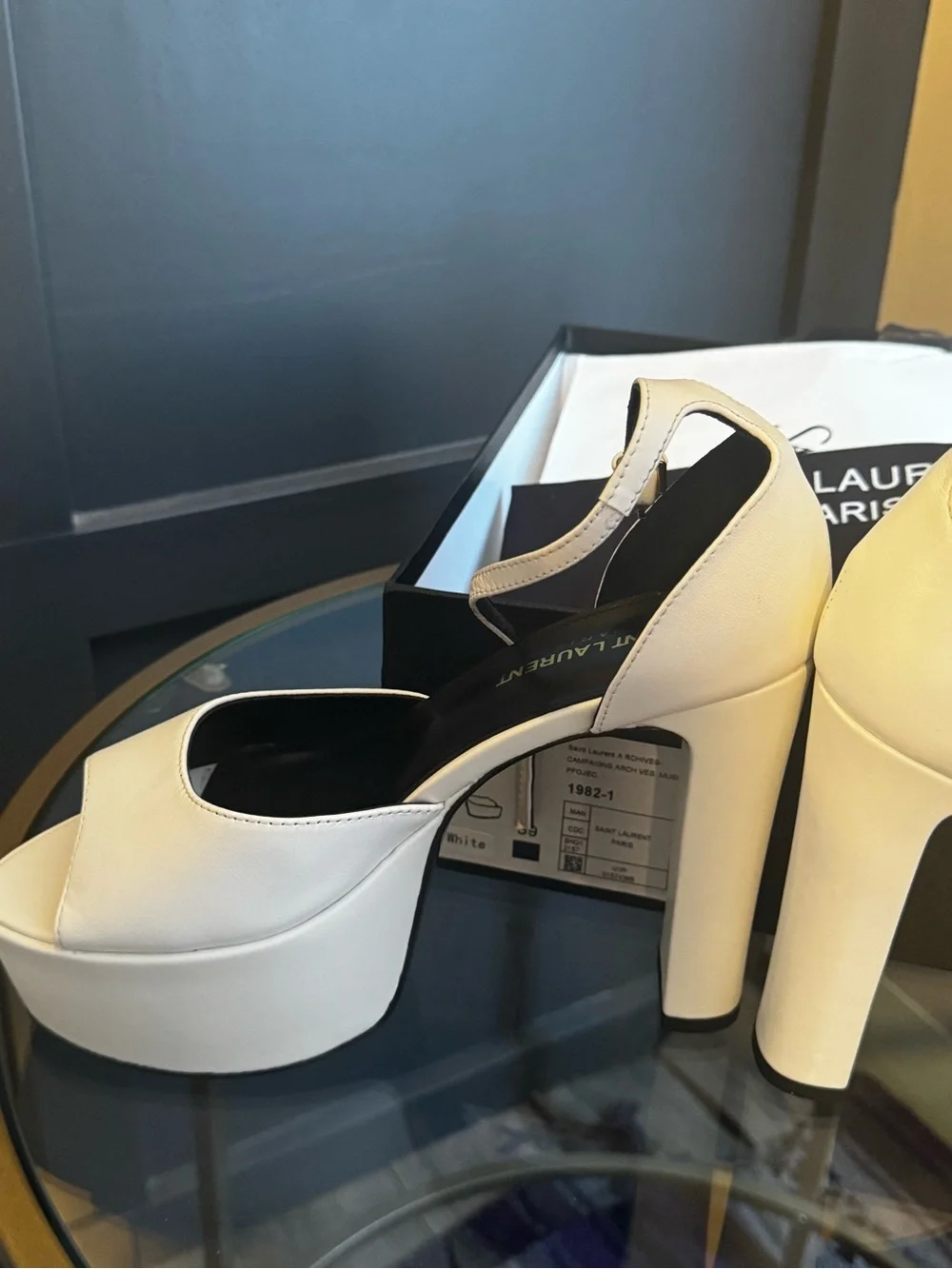 Saint Laurent White Platform Ankle-Strap Sandals